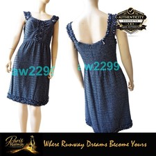 Chanel Cashmere Blend Tweed Dress 40 Blue & White Cc Logo New