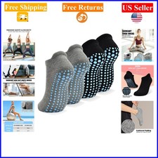 Women's Non-Slip Yoga Socks 4 Pairs, Black  Gray, Size 5-8, Gift
