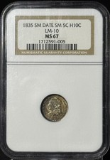1835 Capped Bust Half Dime H10C Sm Dt Sm LM-10 5C MS67 NGC (Beautiful Color)