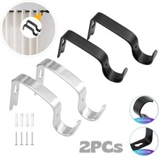 Metal Curtain Rod Rail Brackets Hooks Strong Pole Support Holder 2pcs - 19mm UK