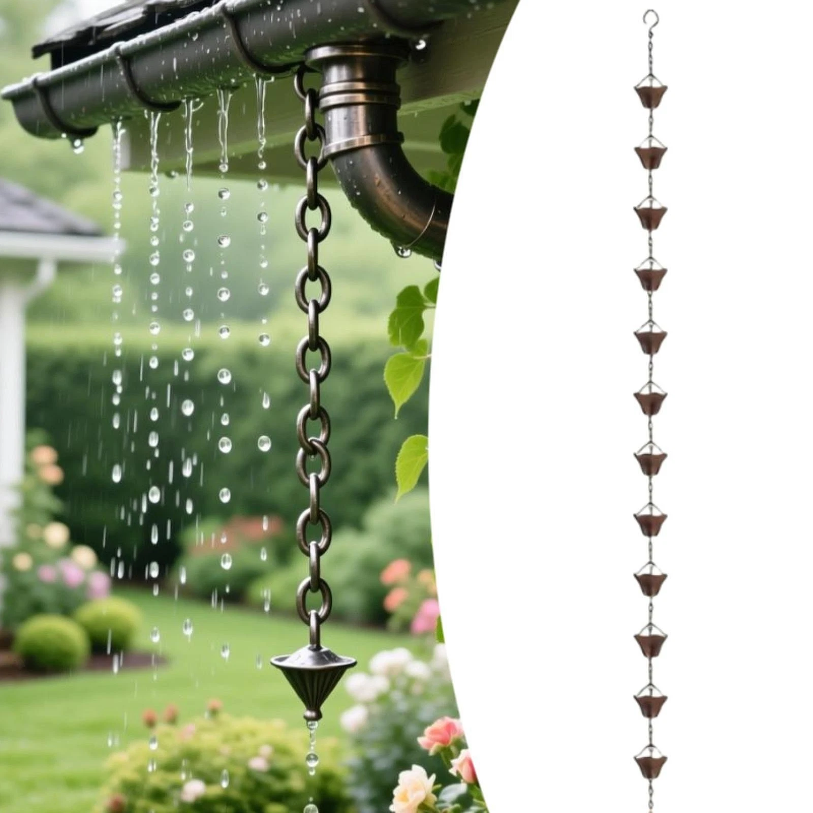 Rain Chains for Gutters 2.3M Rainwater Catcher Chain for Garden Roofs Deck