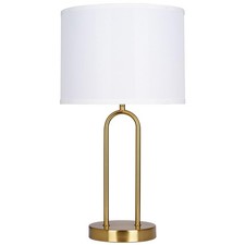 Isla Gold Table Lamp with Brassy Gold Rounded Base and White Linen Drum Shade...