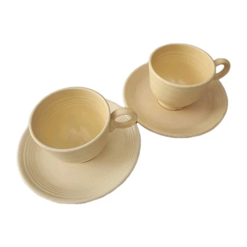 Vintage Fiesta Old Ivory Coffee Tea Cup Saucer Set O-Ring Fiestaware Mid Century