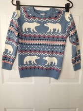 Hanna Andersson Blue Fair Isle Polar Bear Knit Crewneck Sweater 110 cm US 5