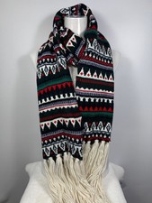 H&M Logg Schal Norweger Print Fransen Grün Rot Navy Herbst Winter Scarf Knit 