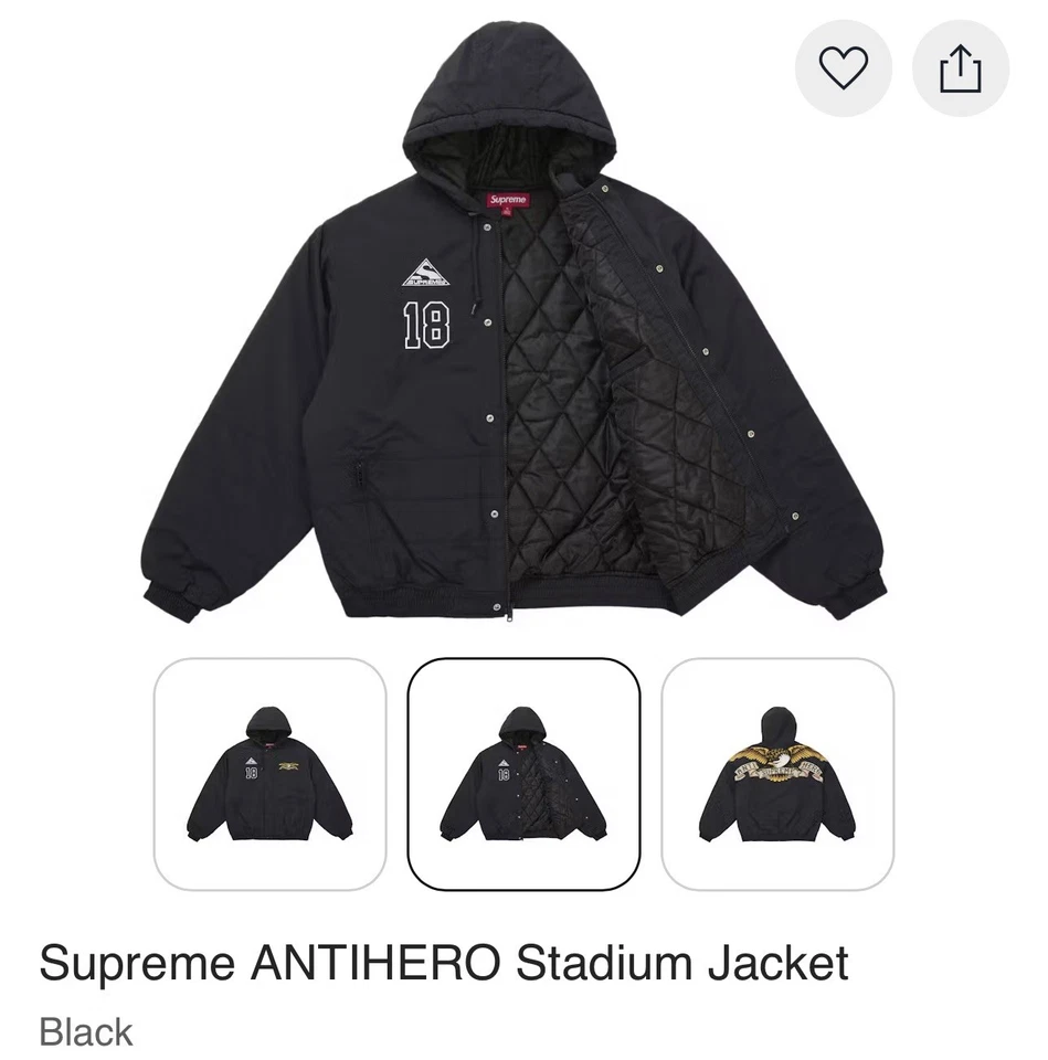 Supreme ANTIHERO Stadium Jacket Black Large New FW25 - Image 2 of 3
