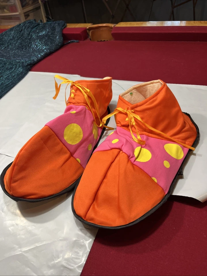 ZAPATO PAYASO Cubiertas Con Cordones Naranja Amarillo Tela Fieltro Divertido Circo Disfraz Zapatillas Foto 4 de 4