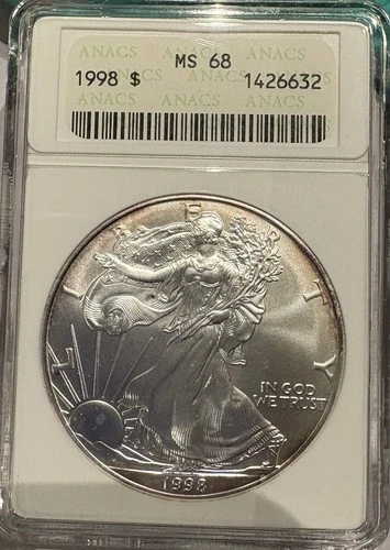 1998 American Eagle $1 Silver - Certifed ANACS MS68 - No Reserve - Rim Toning