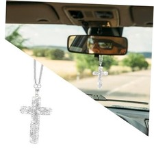 Bling Car Rear View Mirror Accessories Hanging Pendant,Cross Silver White