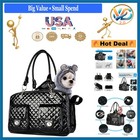 Black Faux Leather Pet Carrier Airline Approved Small Dog Cat Collapsible Win...