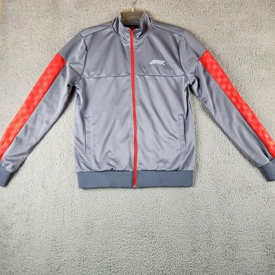 Formula 1 Official Jacket Mens Medium Gray Red F1 Racing Track Zip Up Polyester