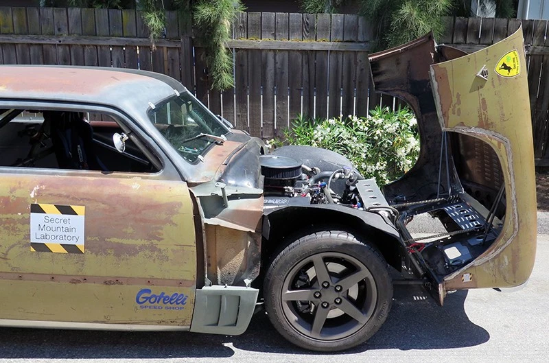Thunder Road is a mash-up of a 1951 Ford Coupe and a 1985 C4 Corvette.