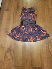 GUESS Navy Orange Floral Sleeveless Belted A-Line Dress Size 8
