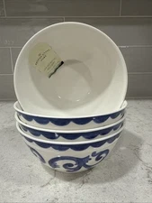Set 4 BLUE ROSE SCROLL 6x2.75” Melamine Salad Cereal Bowls Artisan De Luxe Bowl