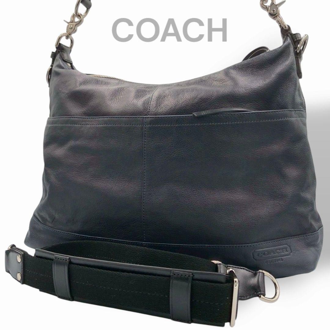 COACH Authentic Black Leather 2-Way Shoulder Bag Crossbody 70260