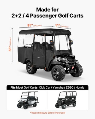 Golf Cart Cover, Visible Full-Enclosure 2+2/4 Passenger Golf Cart, 600D Waterpro