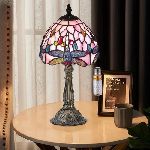 Tiffany Table Lamp,3 Color-Temperature Dragonfly Stained Glass Lamp,8 Inch Tiffa