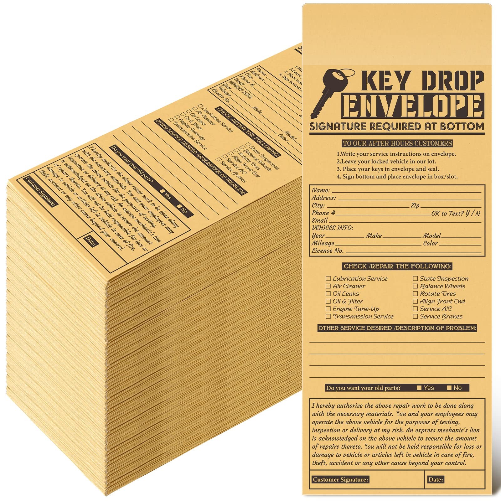 Geyee 500 Pcs Drop Key Envelopes Auto Shop Repair Service One Size, Black