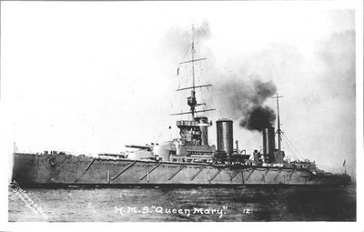 British Royal Navy Battleship Cruiser Hms Queen Mary Shipping Naval Old Photo