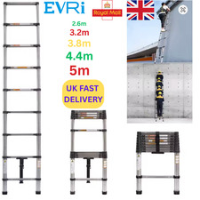 Telescopic Ladder Extendable Stainless Steel Heavy Duty 150kg Load 5M 4.4M 2.6m