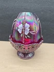 Fenton Glass Ruby Red Carnival Beaded Daisy & Panel 2Pc Fairy Lamp