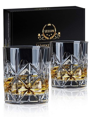 Whiskey Glass Set of 2, 10 oz Crystal Whiskey Glasses Thick Bottom Bourbon Gi...