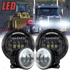 For Kenworth T2000 7"INCH Round Projector LED Headlights Hi/Low +4" LED Fog Lamp