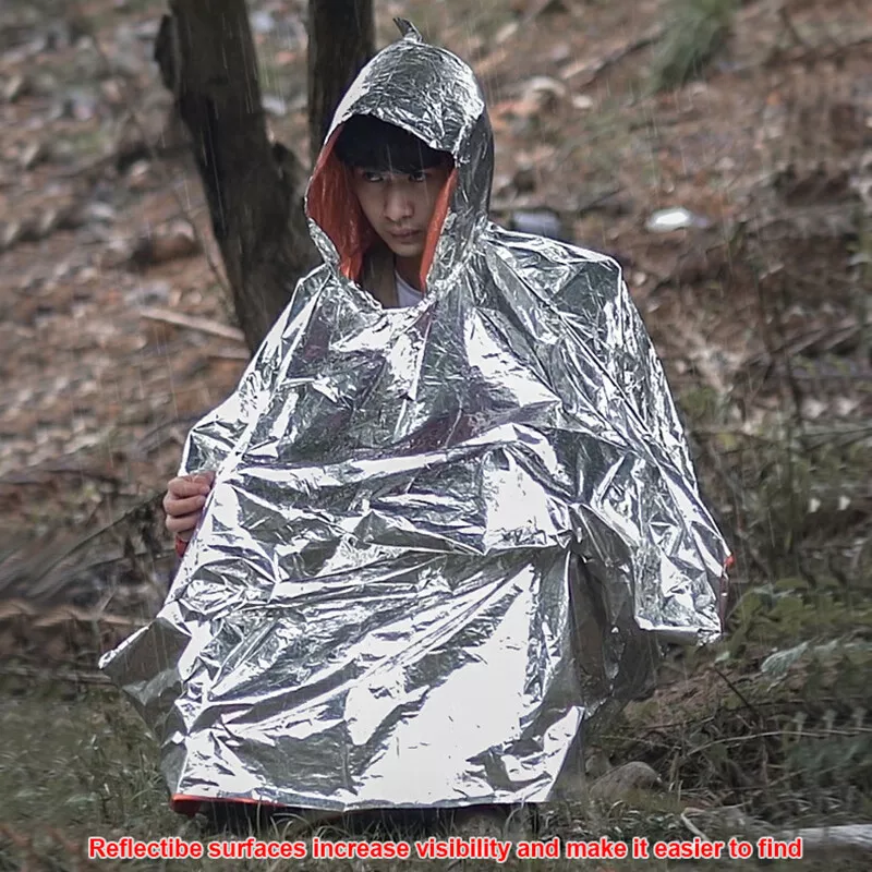 1pc Emergency Rain Poncho Survival Gear Equipment Waterproof Camping Carry  Multi