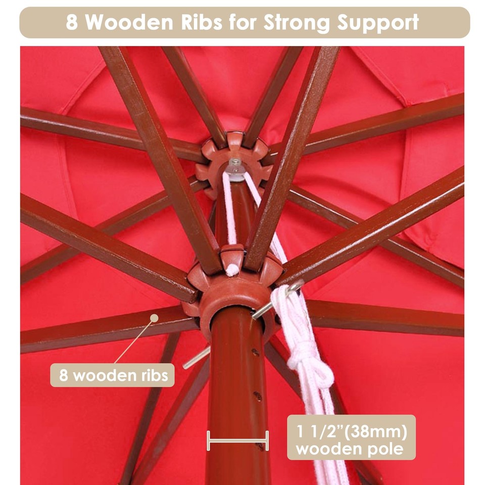 9ft Wooden Outdoor Patio Umbrella Pulley Garden Yard Beach Wedding ...