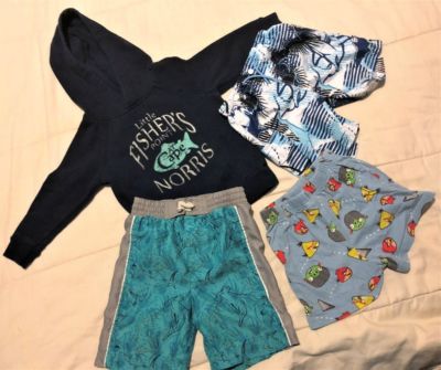 Lot 4 pc Boys Hoodie Baggies Shorts Fishers Point Sharks Angry Birds Size 2-4