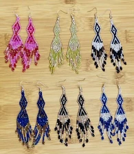 Handmade beaded lot of 6 pairs of multicolored Delica earrings