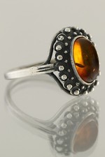 Glittering Cognac Color Genuine BALTIC AMBER Silver Ring 7.75 180703-11