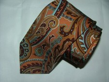 MENS JOHN W NORDSTROM TIE 100 HEAVY SILK MADE IN USA BROWN BLUE PAISLEYS 0755