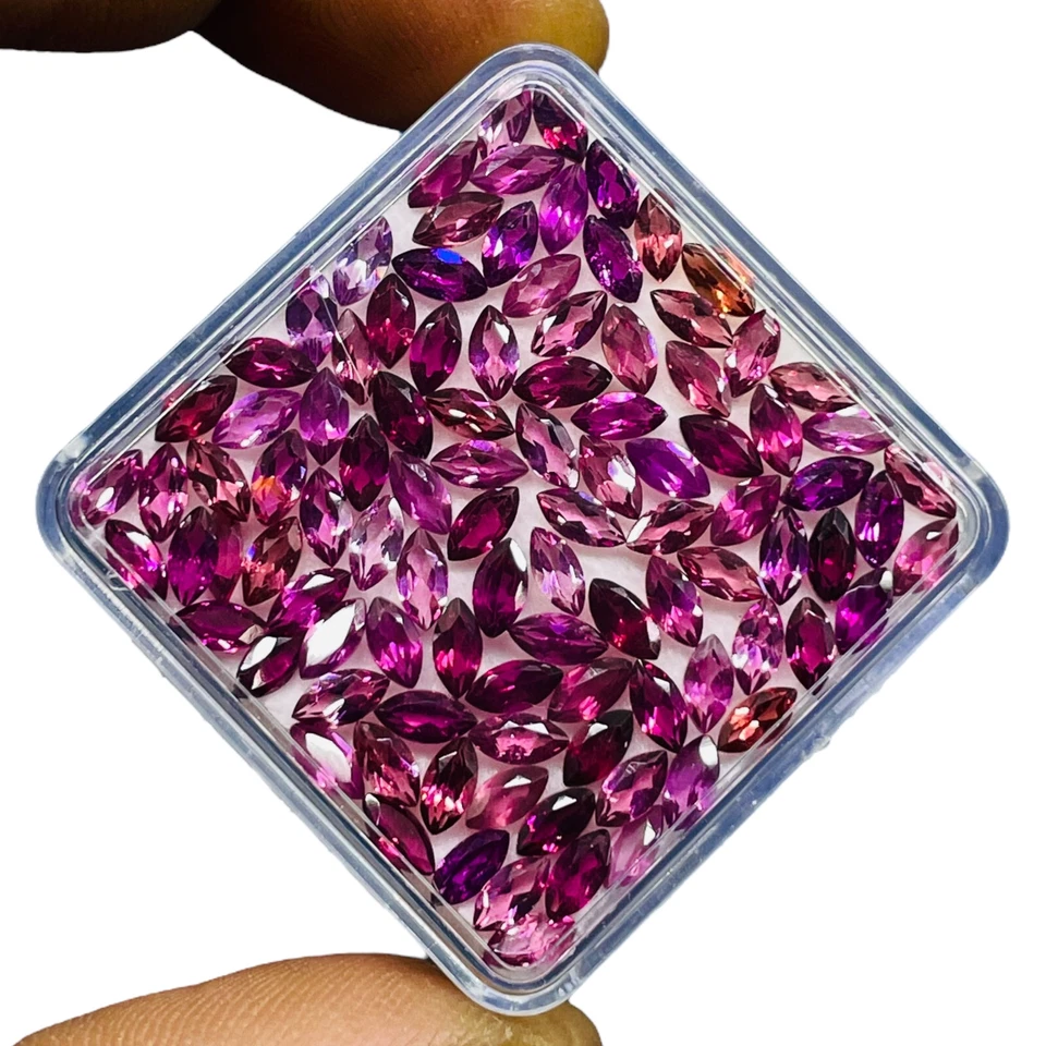 150 piezas piedras preciosas sueltas sin tratar corte marquesa granate rodolita natural 5x2,5 mm Foto 4 de 4