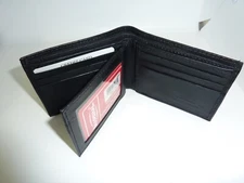 Swiss Marshall  Premium Leather Bifold Center Flap Card ID Wallet BLACK