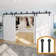 CCJH 8-20' Bypass Sliding Barn Door Hardware Kit For 4 Doors Closet Track Roller