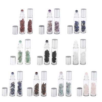 2-teiliges Set Roll-on-Glas klare Flasche Kristall Stein Öl Massage Roller Ball