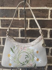 NWT 325 BRAHMIN ESME SHOULDER BAG Floral Embroidery Fairest Grey