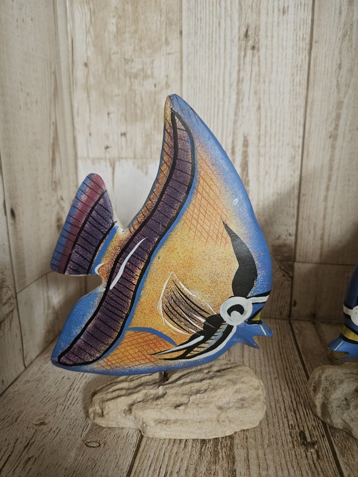 2 HANDCARVED ANGEL/ TROPICAL FISH WOOD SCULPTURES eBay