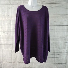 J Jill Womens Sweater Sz Medium Purple Metallic Stripe Wool Blend 