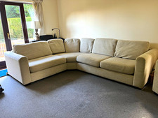 Beige Solid Fabric Corner Sectional Sofa + Matching Armchair 6 Seater 290cm