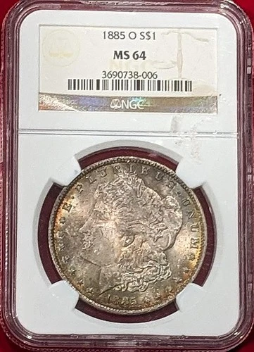 1885 O MORGAN SILVER DOLLAR GRADED AN MS64 BY NGC