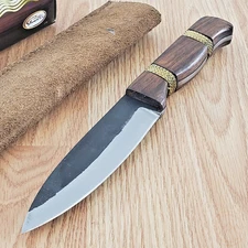 Rite Edge Hunter Fixed Knife 5.5" Carbon Steel Full Tang Blade Wood/Brass Handle