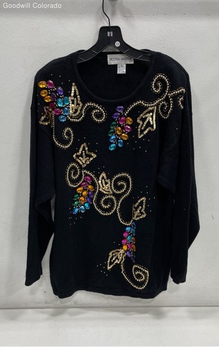 Victoria Harbour Women's Black and Sequin Pull Over Sweater Size Large