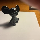 Fenton Black Glass Painted Mouse Signed