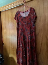 Red Floral Fit  Flare Midi Dress Women Short Sleeve Button Scoop Neck