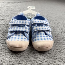 Cat  Jack Shoes Kids Size 8 Blue Gingham Parker Sneaker Hook  Loop Casual