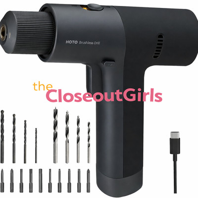 HOTO Cordless Brushless Drill 12V LED Display Screen 10 x Bits, 8 x Drill Bits
