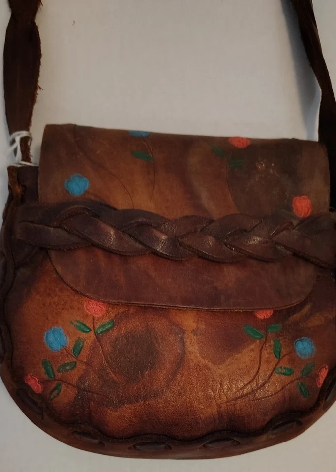 VGT-60's * 70s -Hutilizado a mano - Cuero - Diseño floral pintado - Bolso de hombro - EE. UU. Foto 2 de 4