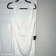 Lulus White Satin Sheath Dress L Sleeveless V-Neck Lined Party Cocktail